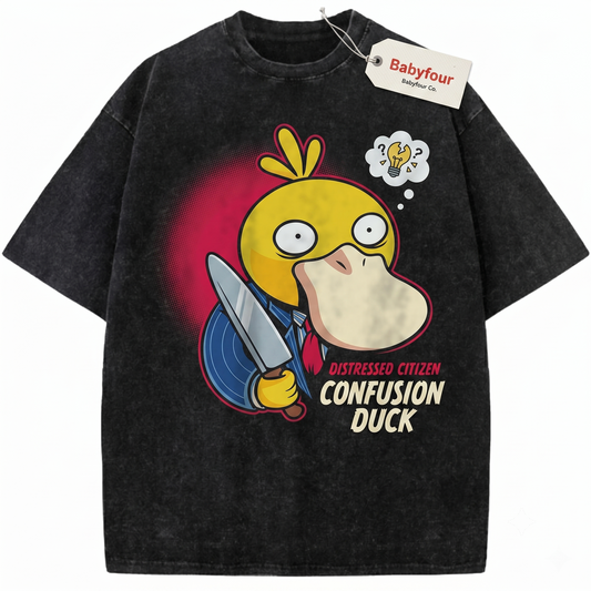 Funny Yellow Duck Anime Graphic Vintage Wash Style Casual Unisex T-Shirt