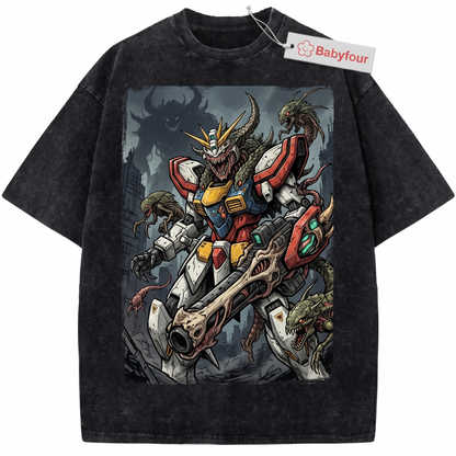 Funny Cute Mecha Robot Oversized Washed Graphic Tee Japanese Manga Apparel - Babyfour Unisex T-shirt