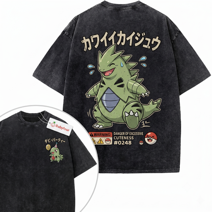 Vintage Green Rock Monster Evolution Graphic Tee, Retro Anime 2-Sided Print Unisex T-shirt