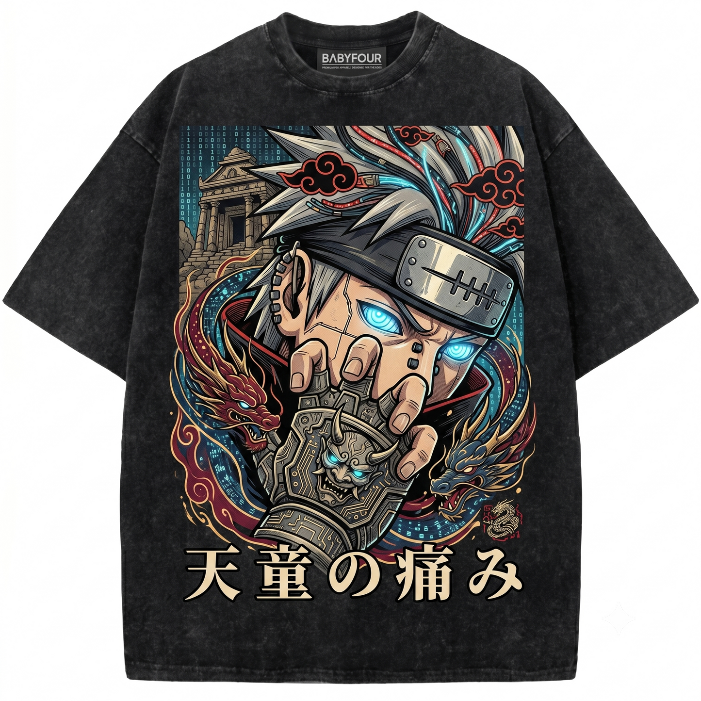 Retro Red Hair Ninja God of Pain Graphic Tee - Vintage Anime Style Unisex T-shirt