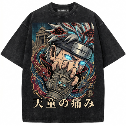 Retro Red Hair Ninja God of Pain Graphic Tee - Vintage Anime Style Unisex T-shirt
