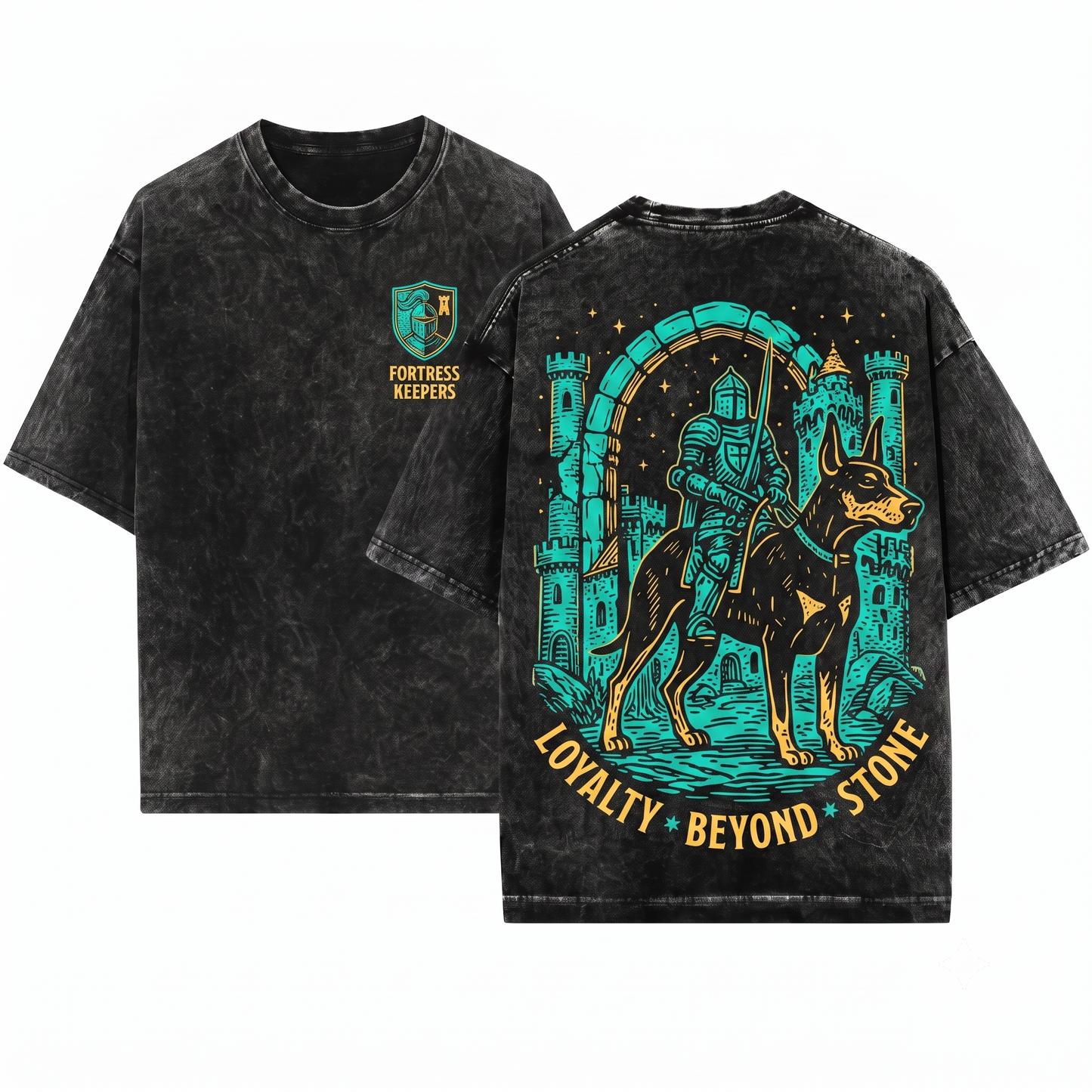 Medieval Doberman Knight Riding Snail Retro Grimdark Y2K Dog Mom Dad Meme Gift Unisex Heavyweight Garment-Dyed T-Shirt