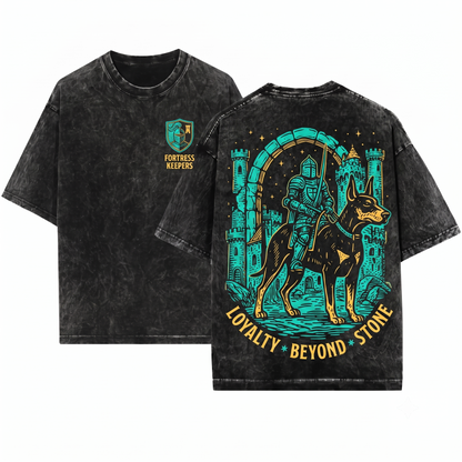 Medieval Doberman Knight Riding Snail Retro Grimdark Y2K Dog Mom Dad Meme Gift Unisex Heavyweight Garment-Dyed T-Shirt