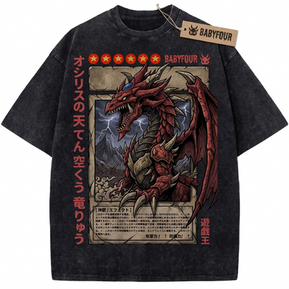 Meme Red Sky Dragon Vintage Wash Graphic Tee - Funny Anime Card Game Unisex T-Shirt