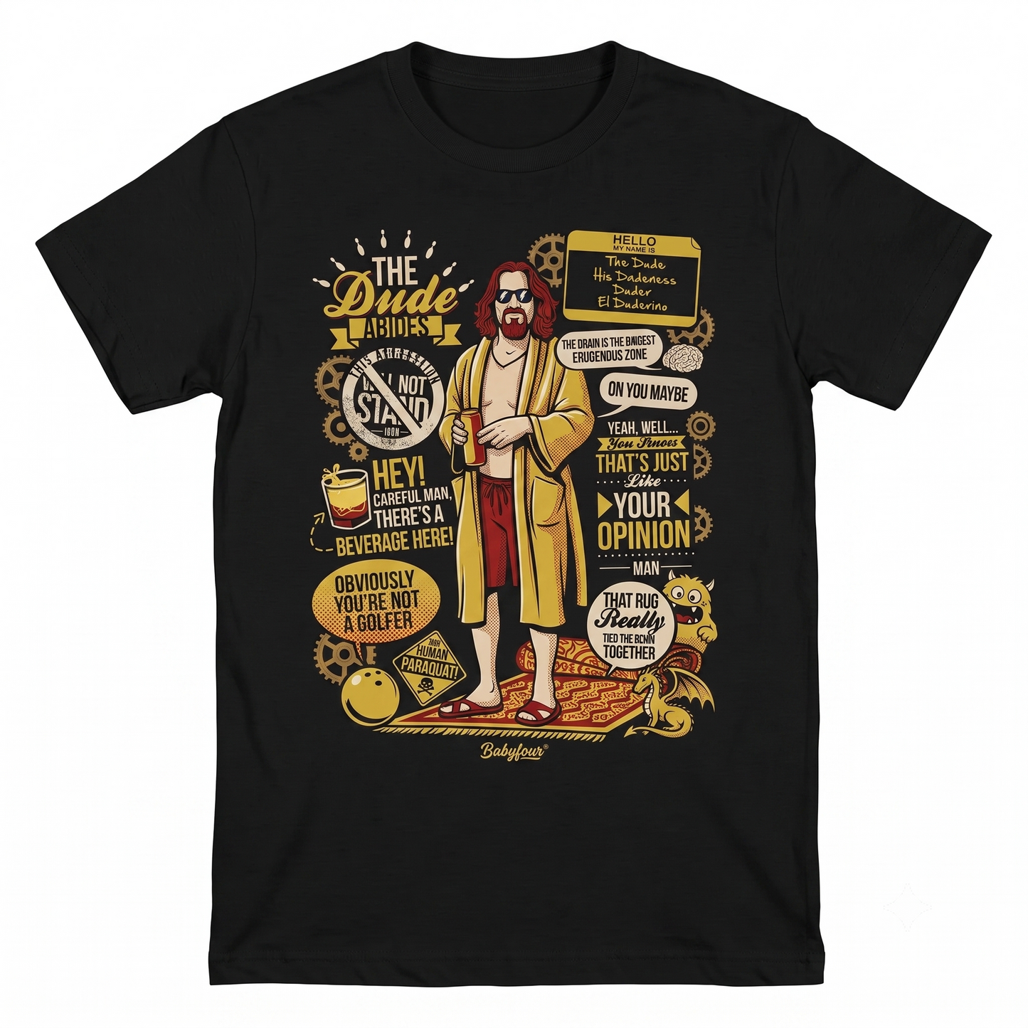 The Dude Abides Graphic Tee - Retro Bowling Fan Vintage Quotes Unisex T-Shirt