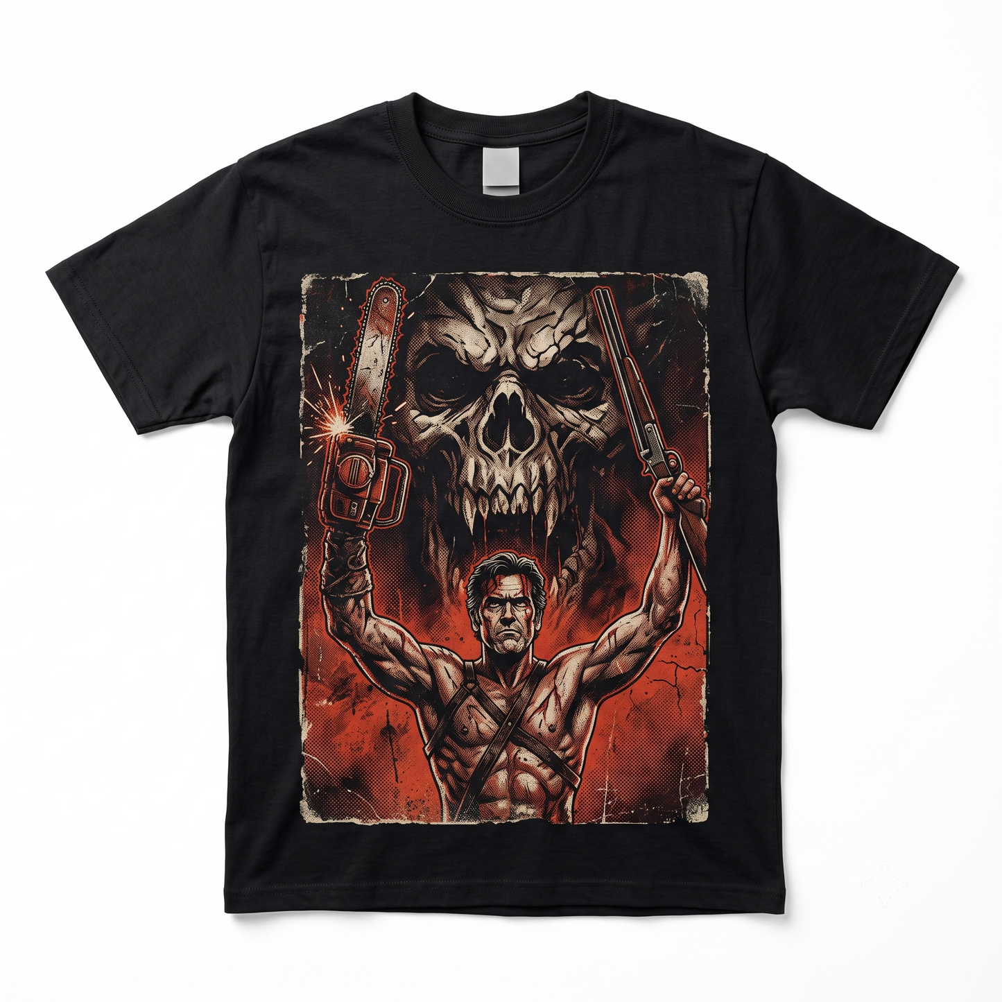 Retro 90s Cult Horror Movie Graphic Tee, Vintage Y2K Medieval Knight Skeleton Double Sided Print Grunge Tee - Unisex T-shirt