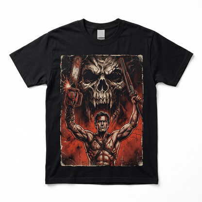 Retro 90s Cult Horror Movie Graphic Tee, Vintage Y2K Medieval Knight Skeleton Double Sided Print Grunge Tee - Unisex T-shirt