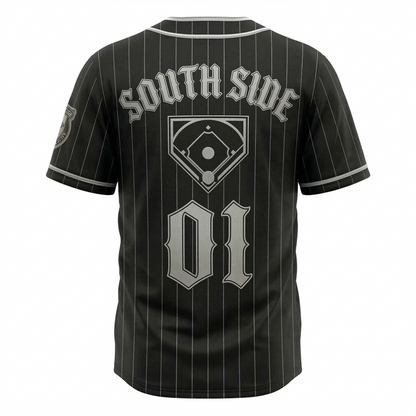 South Side Chicago Baseball Heritage Jersey - Pro-Grade Performance Mesh Button-Up - Black & Silver Vintage Edition - Unisex Athletic Fit