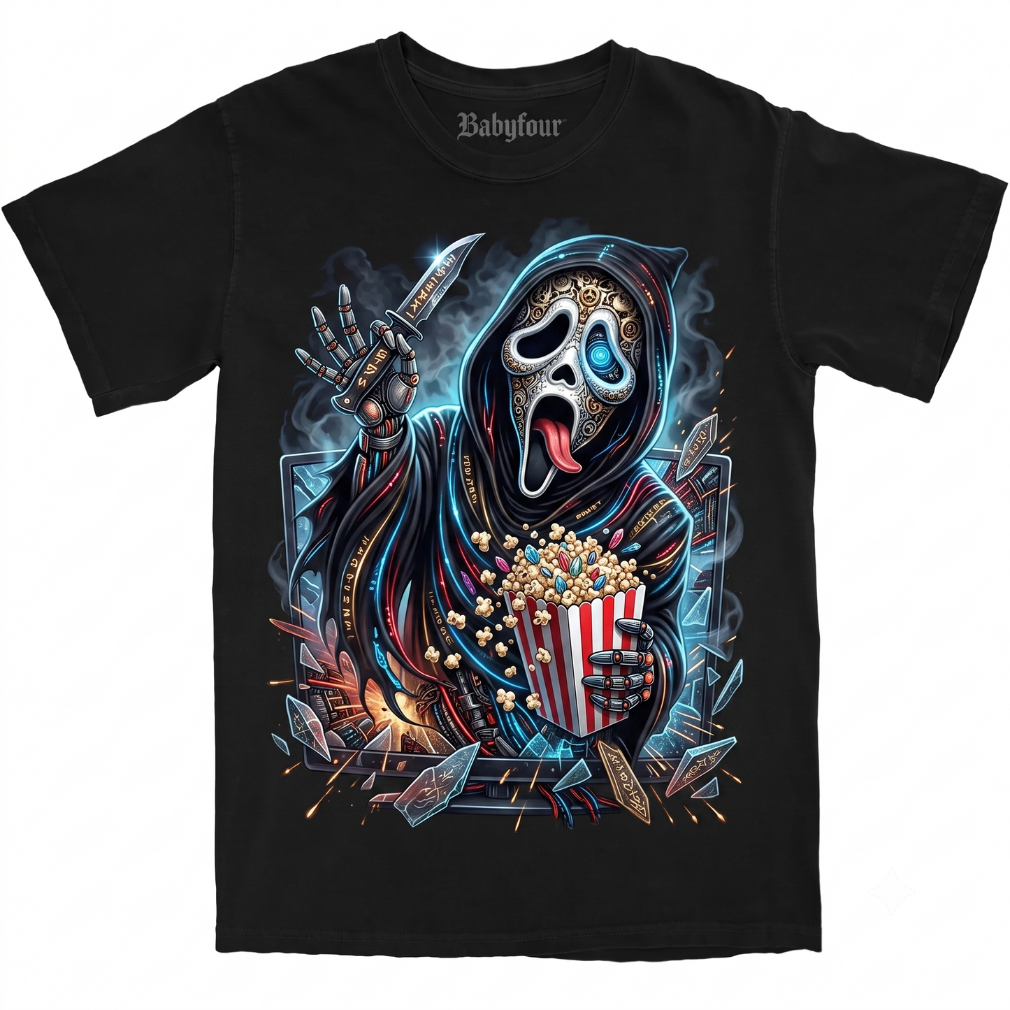 Funny Slasher Mask Parody Graphic Tee - Midnight Munchies Horror Fan Apparel - Unisex T-shirt