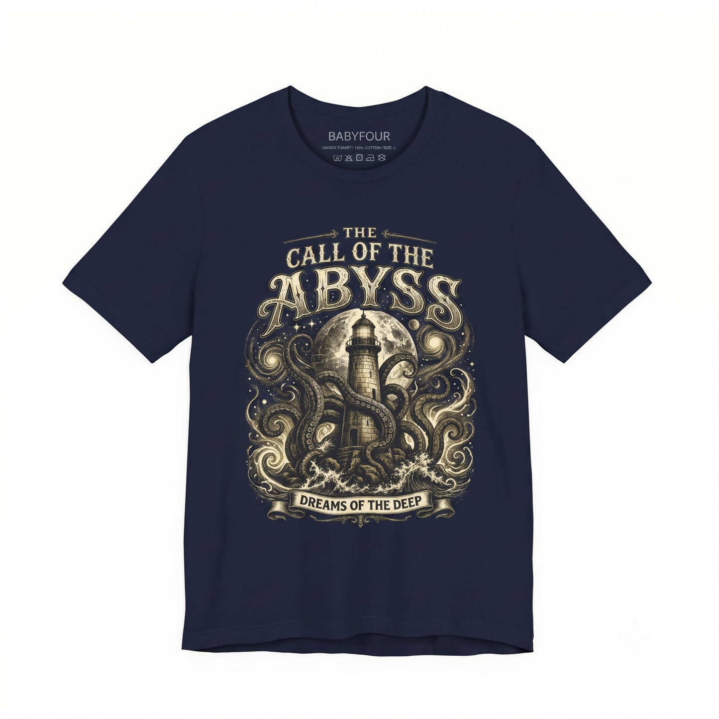 Vintage Cosmic Horror Graphic Tee - Gothic Lighthouse and Ancient Sea Monster Graphic - Eldritch Mythos Aesthetic Gift Unisex T-shirt