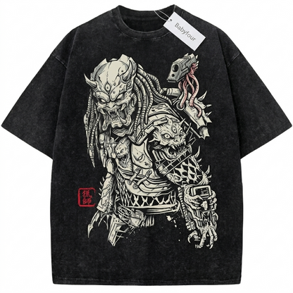 Vintage Sci-Fi Space Monster vs Alien Hunter Graphic Unisex T-Shirt