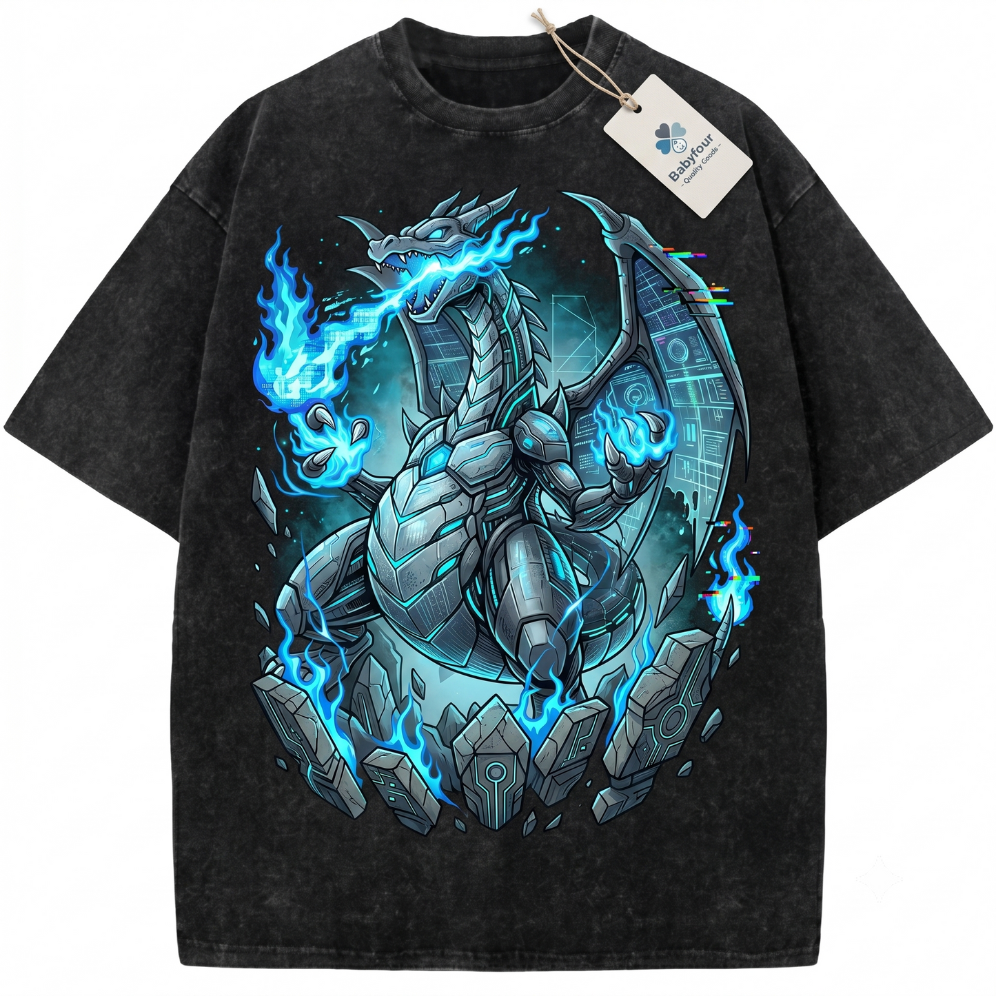 Blue Flame Dragon Monster Vintage Graphic Tee - Retro Anime Graphic Unisex T-Shirt