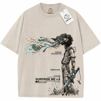 Classic Anime Sword Fighter Vintage Graphic Tee, Retro Samurai Afro Hair Apparel - Unisex T-shirt