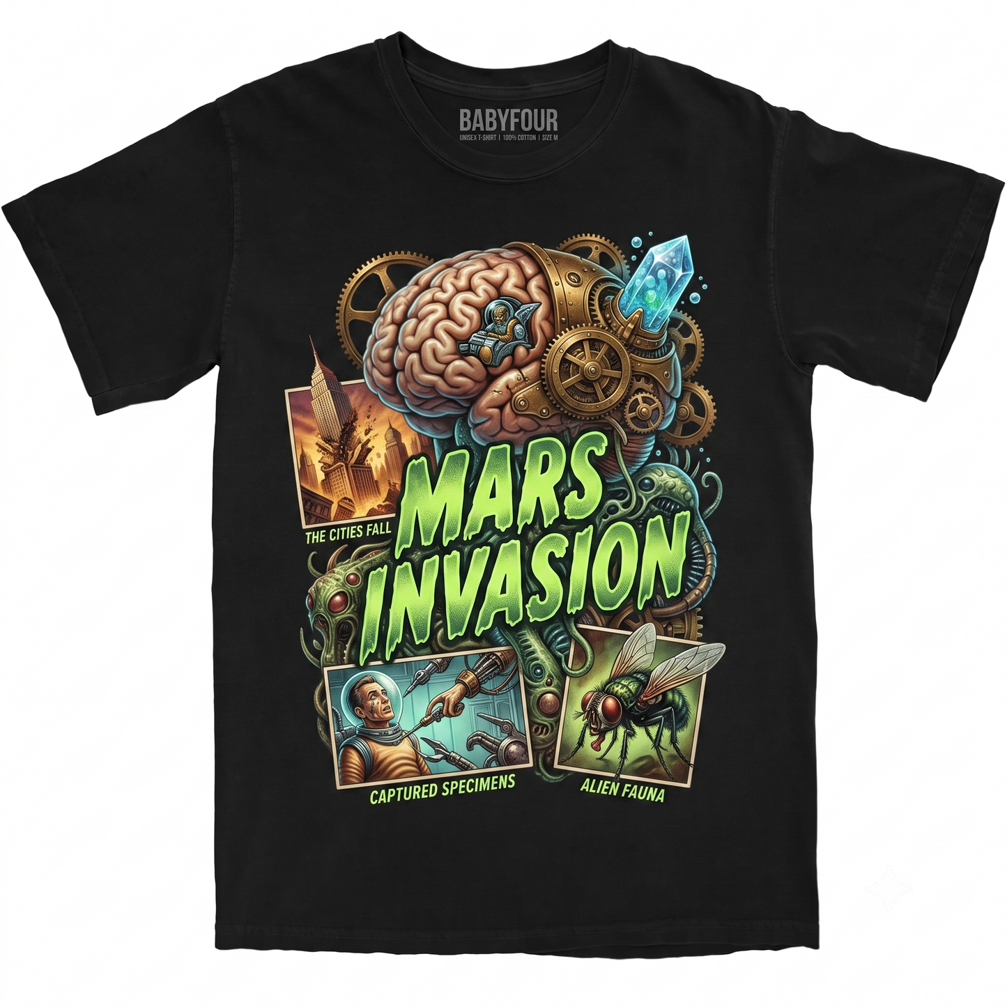 Retro Sci-Fi Alien Invasion Graphic Tee - Vintage 90s Trading Card Mars Attack Inspired Unisex T-Shirt