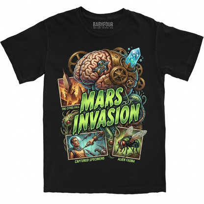 Retro Sci-Fi Alien Invasion Graphic Tee - Vintage 90s Trading Card Mars Attack Inspired Unisex T-Shirt