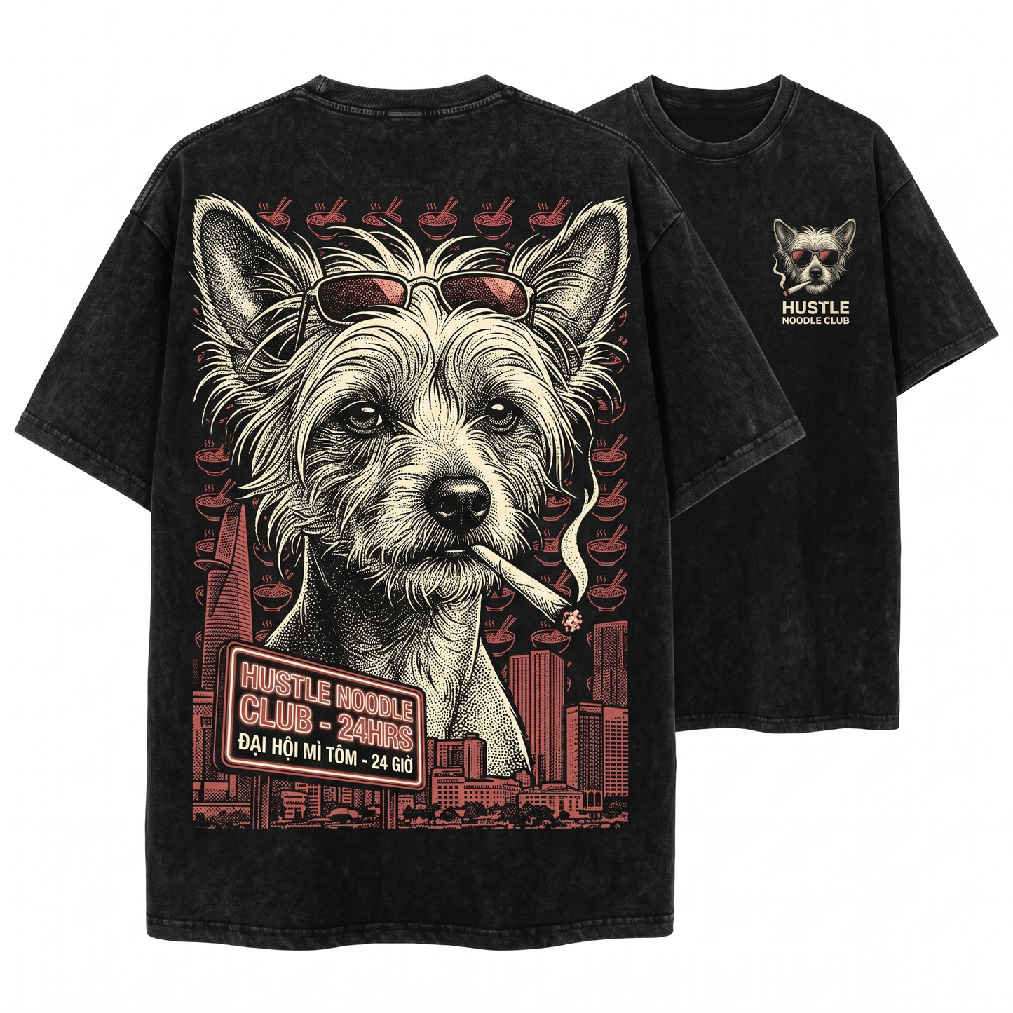 Vintage Chinese Crested Smoking Retro Funny Y2K Grunge Edgy Hairless Dog Face Mom Dad Meme Gift Unisex Heavyweight Garment-Dyed T-Shirt