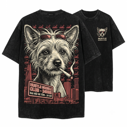 Vintage Chinese Crested Smoking Retro Funny Y2K Grunge Edgy Hairless Dog Face Mom Dad Meme Gift Unisex Heavyweight Garment-Dyed T-Shirt