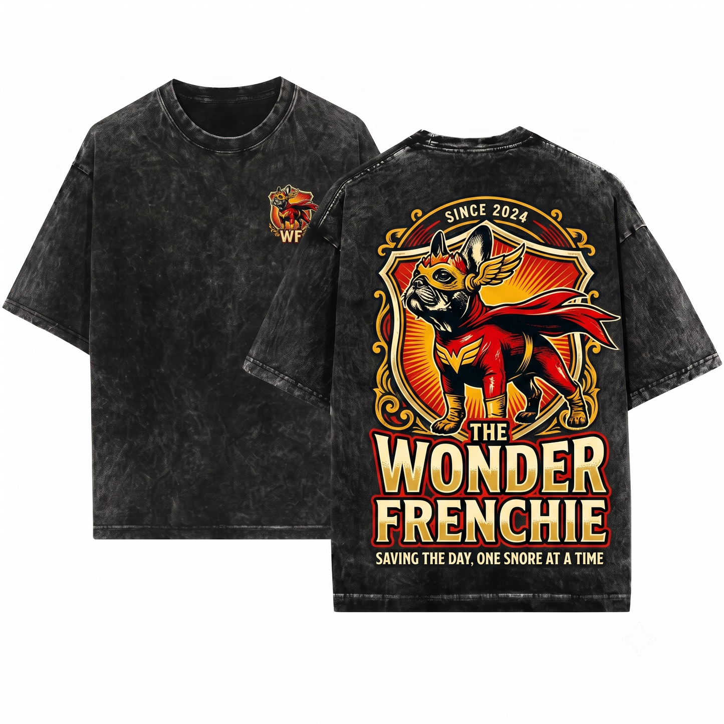 Funny French Bulldog Superhero Retro Comic Fan Dog Mom Dad Nerd Humorous Gift Unisex Heavyweight Garment-Dyed T-Shirt