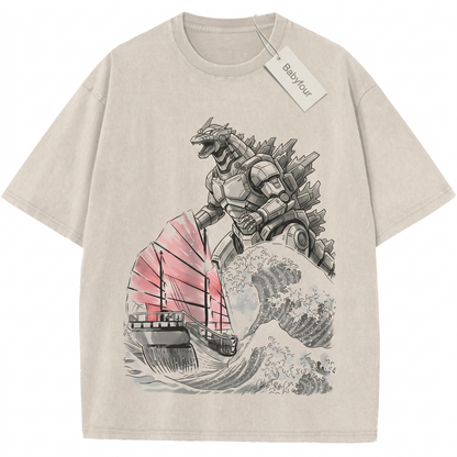 Giant Mecha Kaiju Japanese Wave Unisex T-Shirt - Retro Anime Monster Graphic Tee