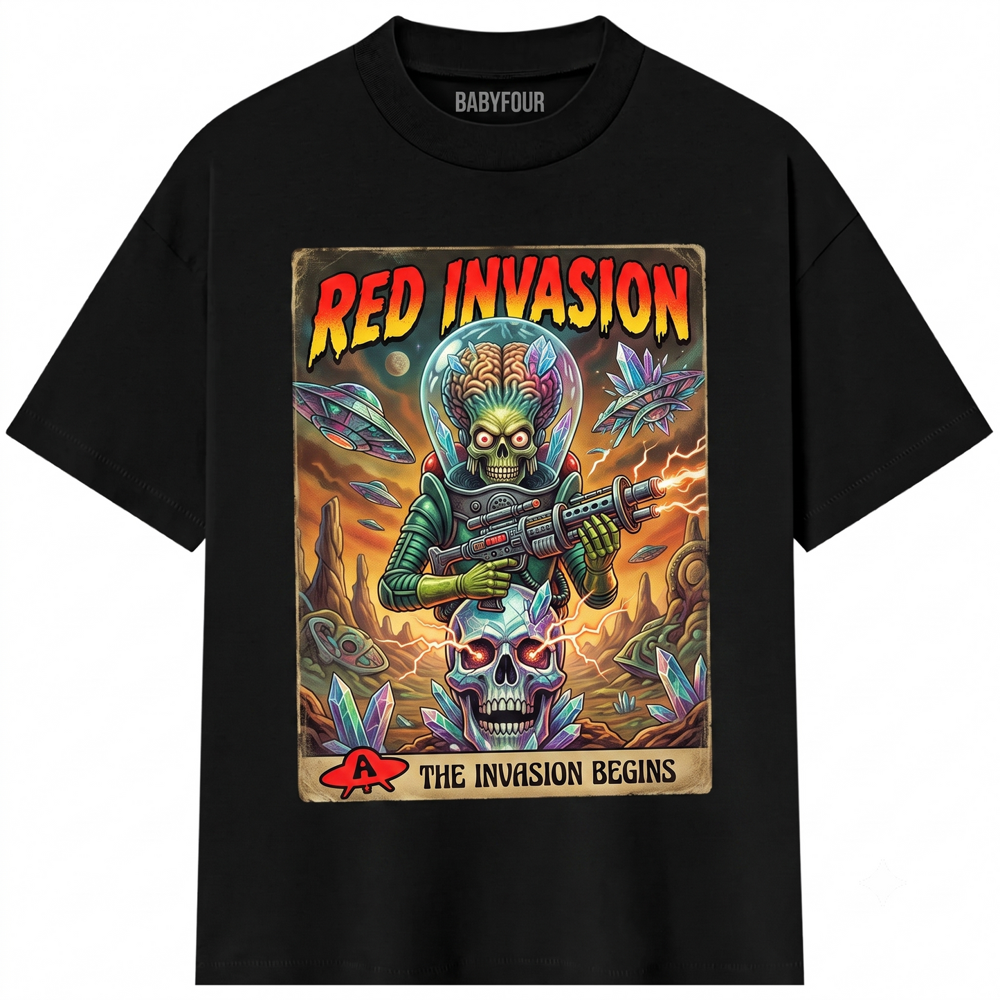 Vintage Sci-Fi Alien Invasion Graphic Tee - Retro Martian Brain Monster Unisex T-Shirt