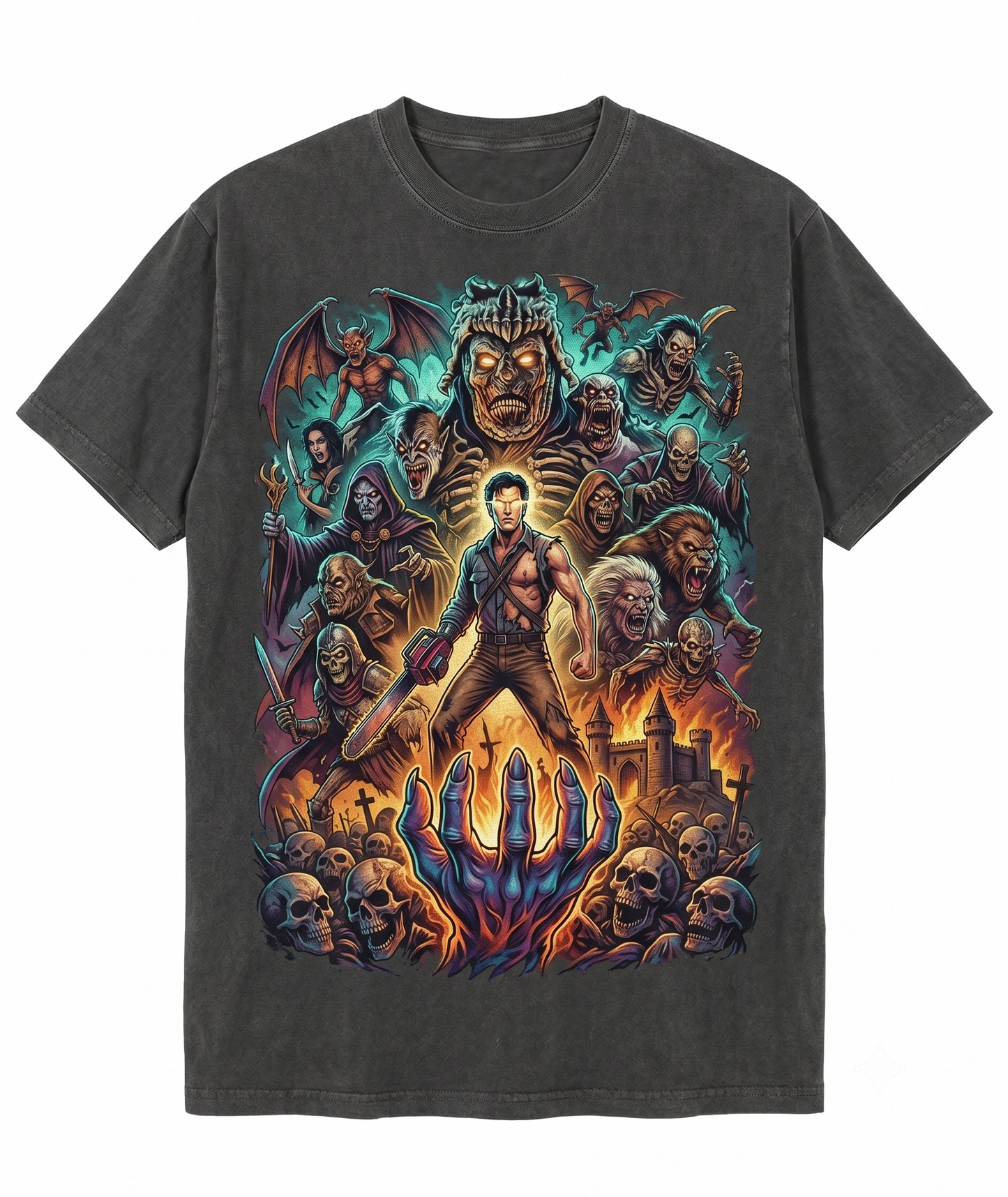 Vintage 90s Retro Horror Movie Cult Film Graphic Tee - Medieval Demon Slayer Distressed Aesthetic Unisex T-Shirt