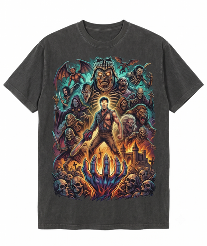 Vintage 90s Retro Horror Movie Cult Film Graphic Tee - Medieval Demon Slayer Distressed Aesthetic Unisex T-Shirt