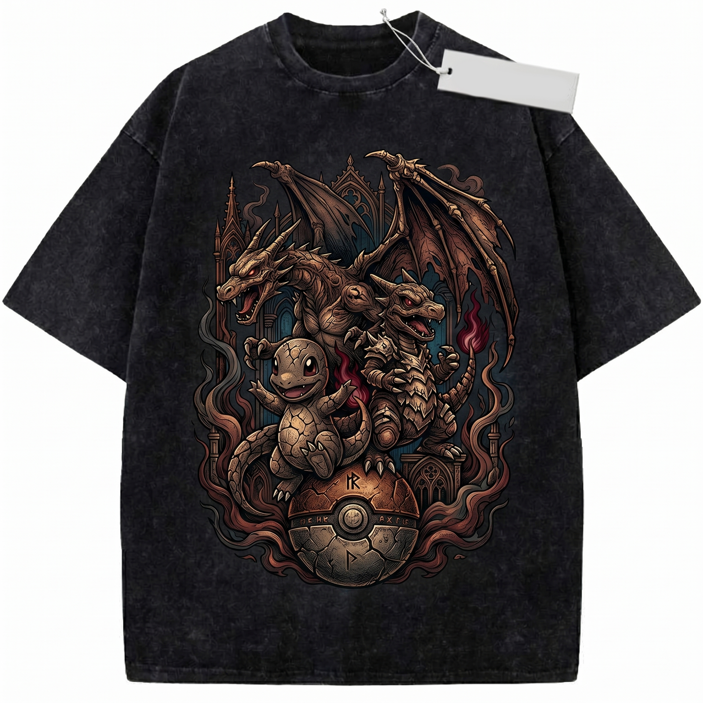 Vintage Fire Lizard Evolution Anime Graphic Unisex Tshirt, Retro Pocket Monster Starter Tee
