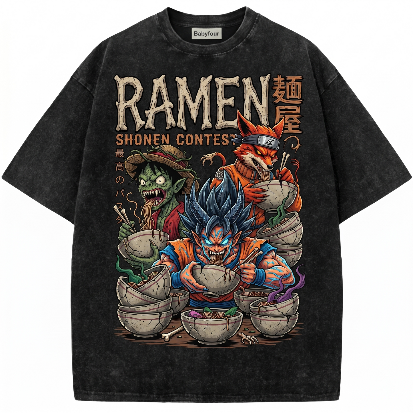 Vintage Shonen Ramen Contest Anime Graphic Unisex Tshirt - Retro Ninja Pirate Fighter Noodle Tee