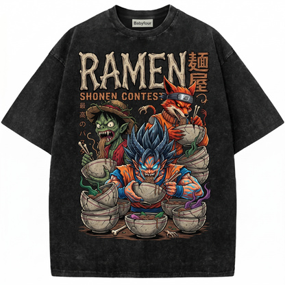 Vintage Shonen Ramen Contest Anime Graphic Unisex Tshirt - Retro Ninja Pirate Fighter Noodle Tee