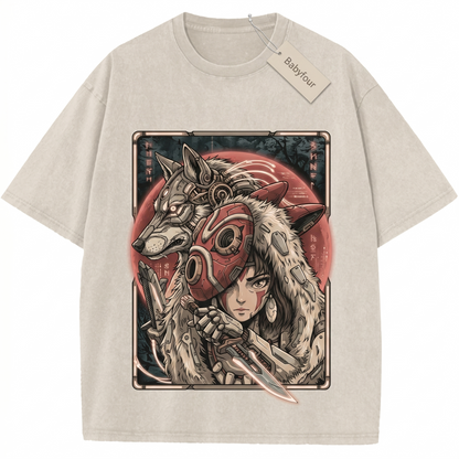 Vintage Wolf Princess Forest Spirit Anime Unisex T-Shirt - Retro Japanese Animation Graphic Tee