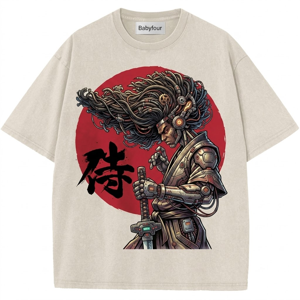 Retro Afro Swordsman Anime Graphic Unisex T-Shirt - Vintage Japanese Warrior Tee