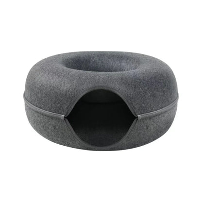 Felt Donut Cat Bed with Zipper Cat Tunnel and Cat Toy Double-Layer Pet Bed for Cats