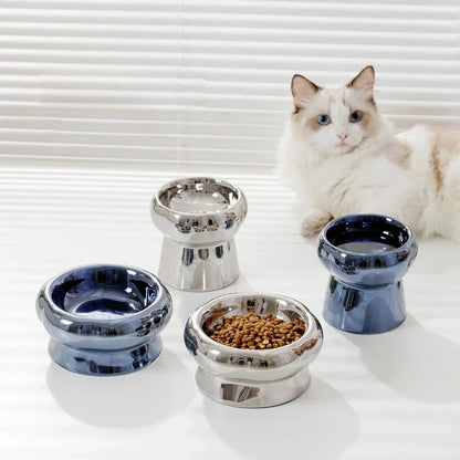 Electroplated Mirror Ceramic Cat Bowl Pet Bowl