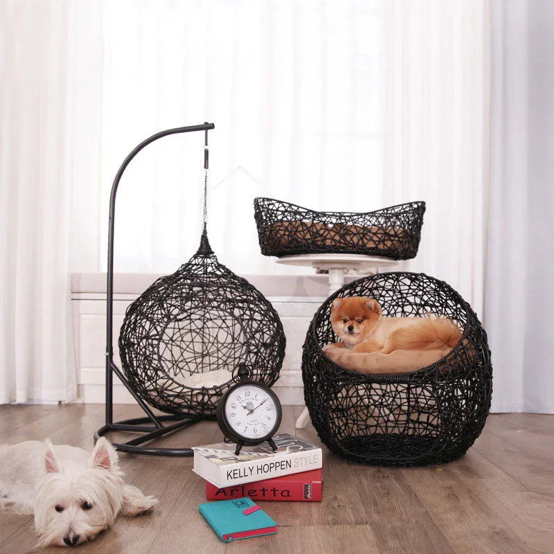 Pet Basket Net Red Cat Hammock Rattan Chair All Season Universal Cat Bed Small Dog Swing Cradle Cat Nest Climbing Frame