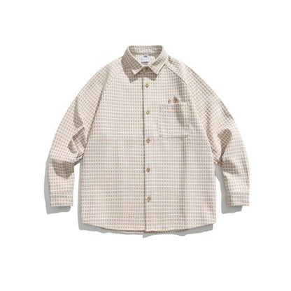 Plaid pocket lapel shirt loose fit shirt