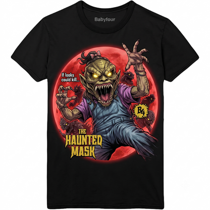 Vintage 90s Kids Horror Novel Spooky Haunted Mask Graphic Tee - Retro Creepy Halloween Costume Apparel - Unisex T-shirt