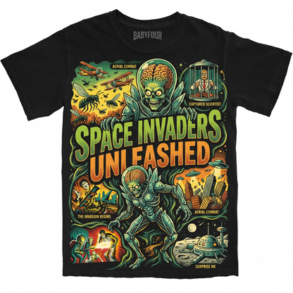Retro Sci-Fi Alien Invasion Graphic Tee - Vintage 90s Trading Card Mars Attack Inspired Unisex T-Shirt