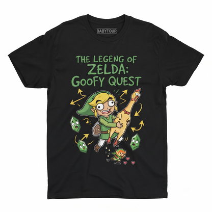 Retro Video Game Graphic Tee - Green Elf Boy with Sword and Shield T-Shirt - Black
