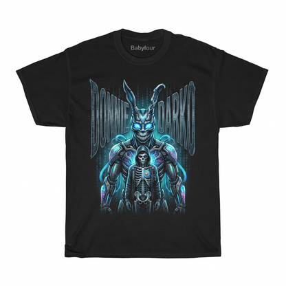 Vintage Cult Classic Time Travel Movie Graphic Tee - Scary Rabbit Silhouette Retro Fashion Unisex T-shirt