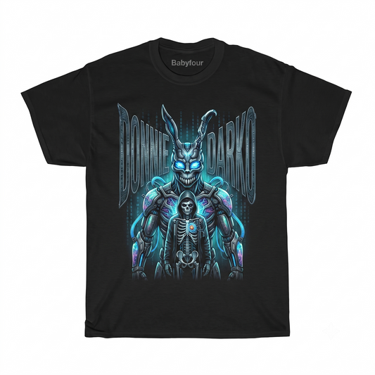 Vintage Cult Classic Time Travel Movie Graphic Tee - Scary Rabbit Silhouette Retro Fashion Unisex T-shirt
