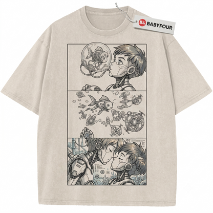 Retro Anime Magic Fish Girl Vintage Graphic Tee - Aesthetic Cute Goldfish Princess Unisex T-Shirt