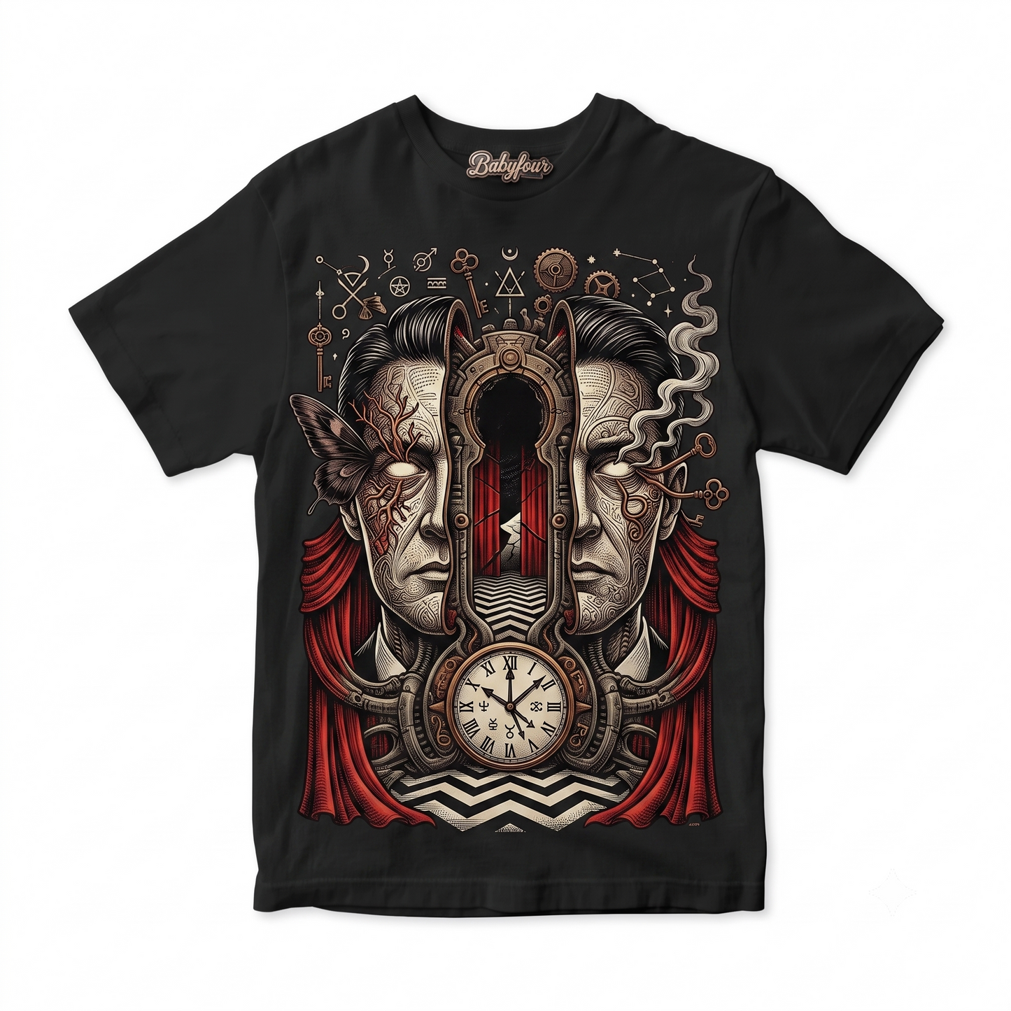 Mysterious Red Room Retro Graphic Tee - Vintage Detective Chevron Floor Cult TV Series Unisex T-shirt