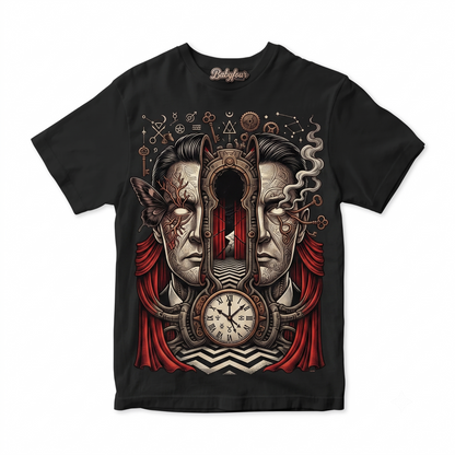 Mysterious Red Room Retro Graphic Tee - Vintage Detective Chevron Floor Cult TV Series Unisex T-shirt