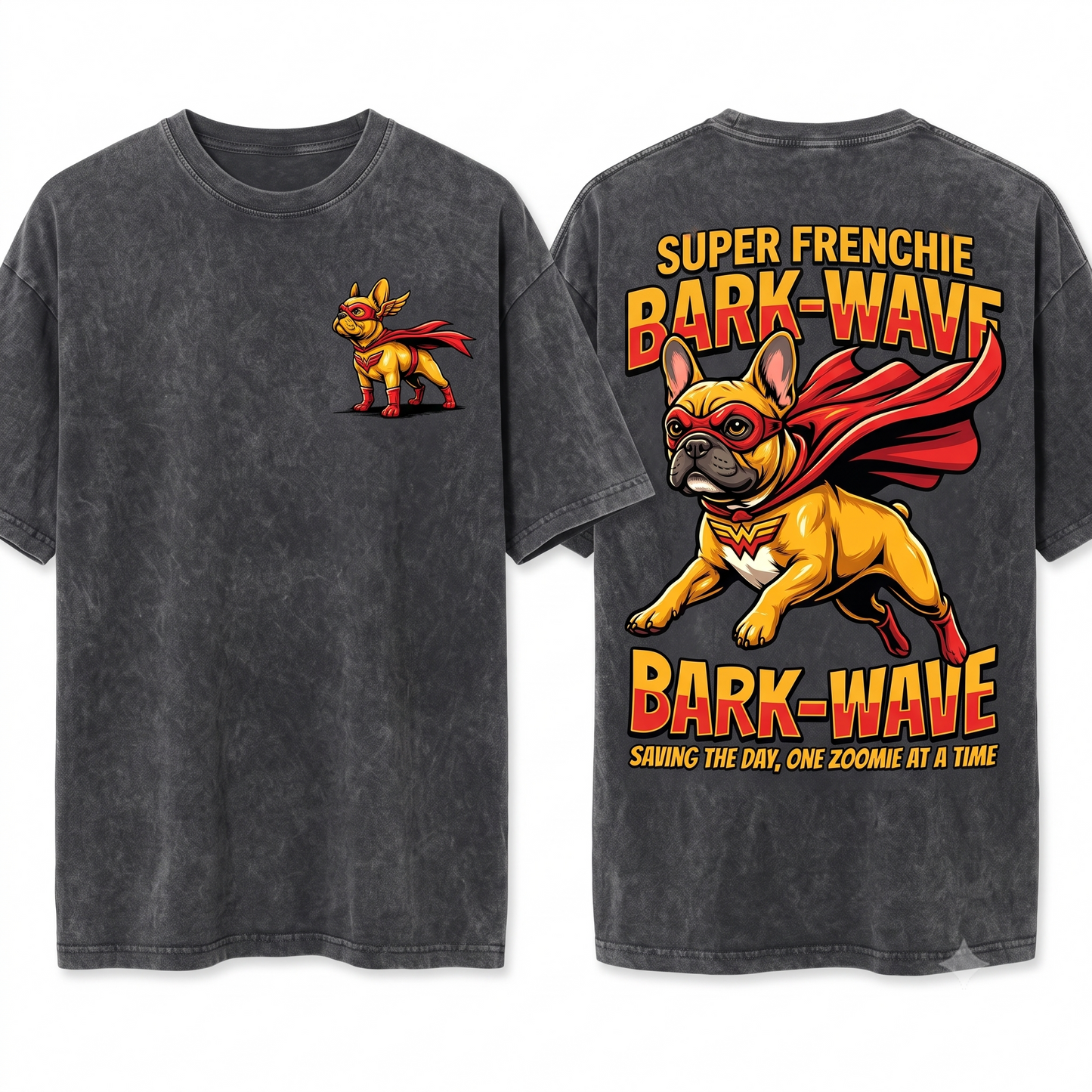 Funny French Bulldog Superhero Retro Comic Fan Dog Mom Dad Nerd Humorous Gift Unisex Heavyweight Garment-Dyed T-Shirt
