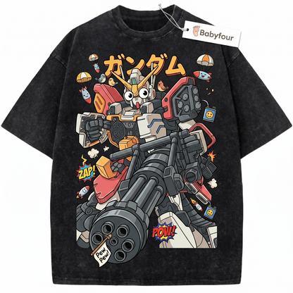 Funny Cute Mecha Robot Oversized Washed Graphic Tee Japanese Manga Apparel - Babyfour Unisex T-shirt