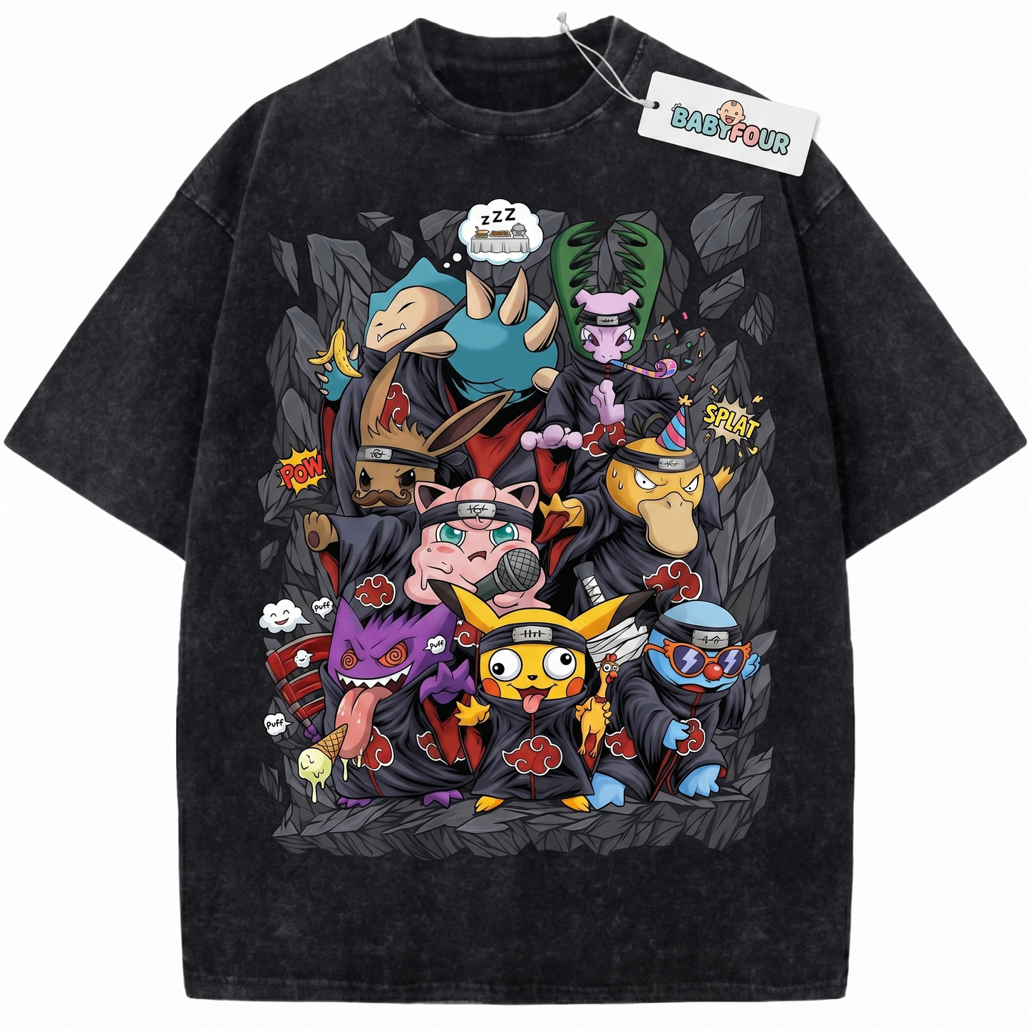Gamer Squad Vintage Washed Graphic Tee - Retro Pocket Monster Akatsuki Inspired Unisex T-shirt