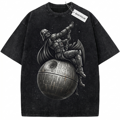 Funny Dark Lord Wrecking Space Station Parody Unisex T-Shirt - Vintage Retro Sci-Fi Galaxy Movie Graphic Tee