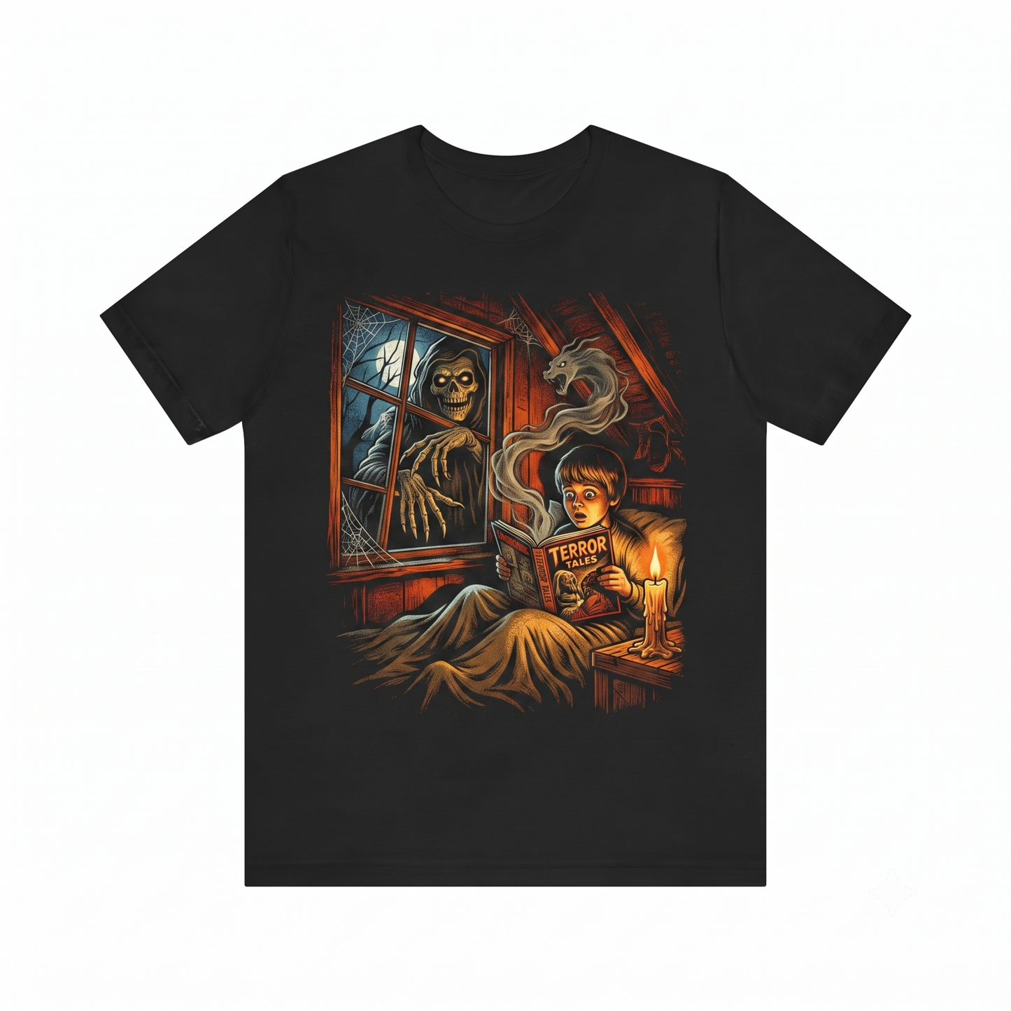 Vintage Horror Comic Book Graphic Tee Retro Spooky 1980s Scary Movie Pulp Art Gothic Skeleton Apparel Unisex T-shirt