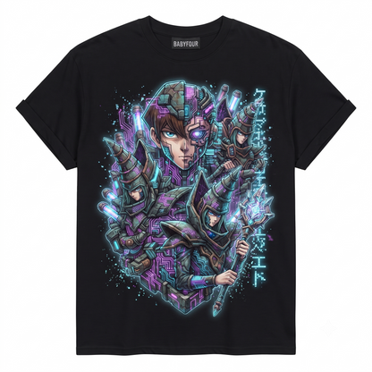 Anime Fantasy Graphic Tee, Purple Magic Warrior Design, Japanese Streetwear Shirt, Unisex Casual Crewneck Cotton Top