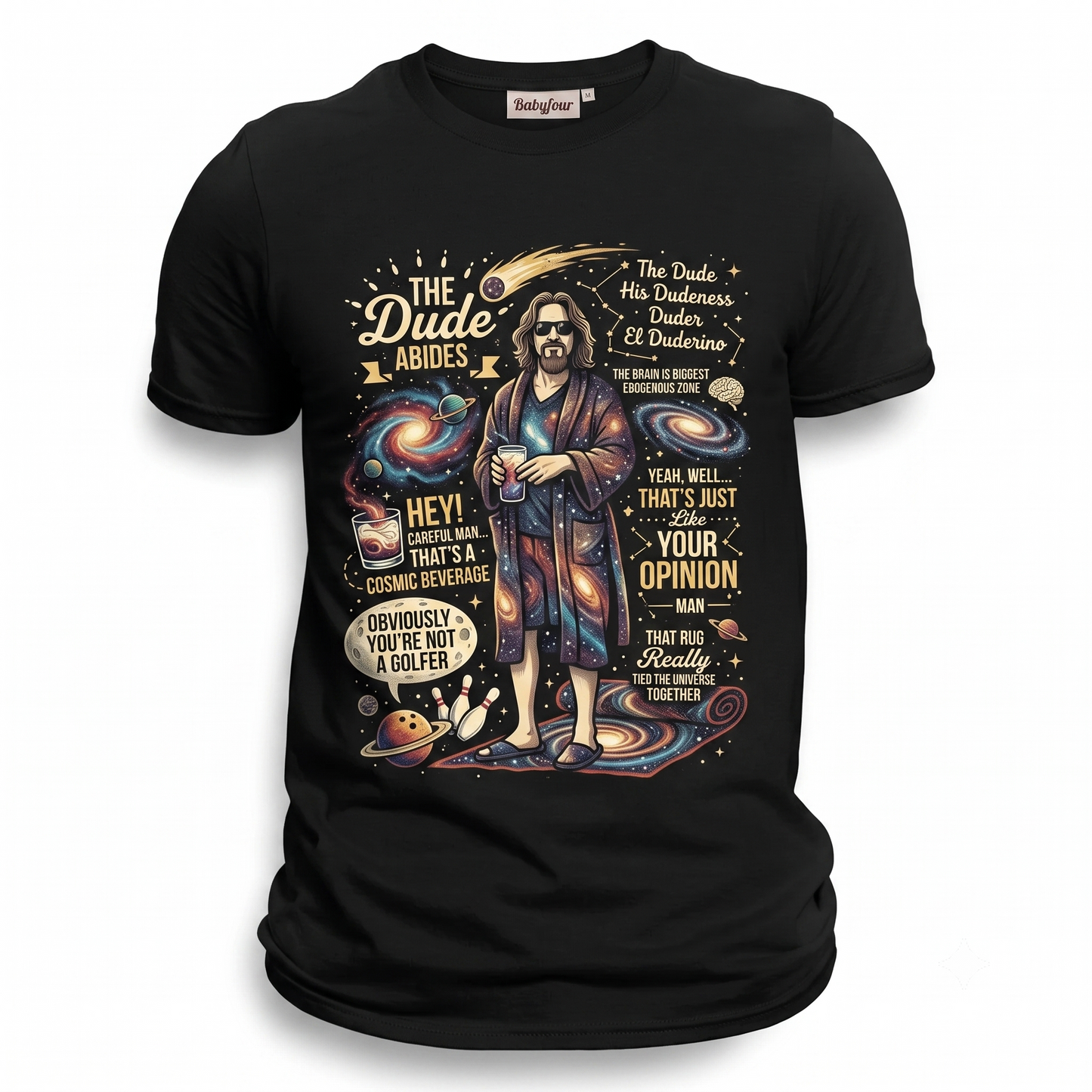 The Dude Abides Graphic Tee - Retro Bowling Fan Vintage Quotes Unisex T-Shirt